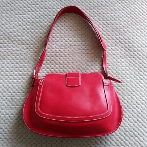 Focus Paris Leather Shoulder Bag Red EUC - Picture 2 of 12